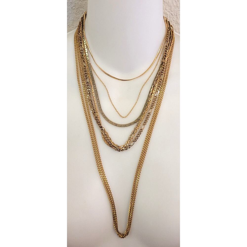 Vtg 7 Pc Goldtone Necklace Chains Lot 14KGP Sarah Cov Lovisa Korea Minimalist